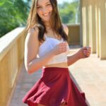 Adorable brunette teen Brooke reveals her cute boobs and twat in public