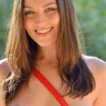 Adorable brunette teen Brooke reveals her cute boobs and twat in public