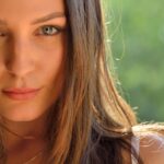 Adorable brunette teen Brooke reveals her cute boobs and twat in public