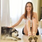 Amateur Lily upskirting in public & posing with her pets before getting naked