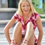 Appealing cutie Staci flashes her hot ass and lacy undies in public