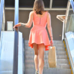 Glamour babe Roxanna flashes her trimmed pussy in public wearing a sexy dress