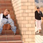 Naughty teen Kata exposes her tiny tits & her shaved pink pussy in public