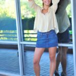 Slim teen in heels Melina doffs her denim skirt and poses naked in public