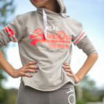 Tiny blonde teen Chloe works out in a hoodie & shows her small tits in public