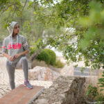 Tiny blonde teen Chloe works out in a hoodie & shows her small tits in public