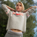 Tiny blonde teen Chloe works out in a hoodie & shows her small tits in public