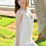 Cute girl Venus flashes in public before standing naked in front of a mirror