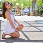 Nerdy first timer Paige flashes her upskirt panties while out in public