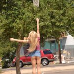 Blonde teen with tiny tits Kylie flaunts her small tits & tasty cunt in public