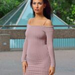 Sensual brunette Olivia hikes her dress up and toys her anal hole in public