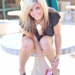 Blonde mom Audrey poses in public in a hot dress & loses her pink panties
