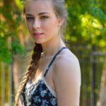 Brunette teen Carmen fucks herself with a banana in public before eating it