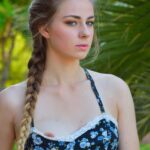Brunette teen Carmen fucks herself with a banana in public before eating it