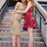Glamorous pantyless babes Mila & Myra shamelessly making out in public