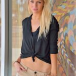 Adorable blonde girl walks around in public in short shorts before dildoing
