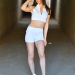 Leggy brunette Sofi exposes herself in public locations