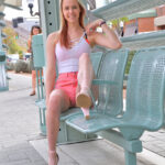 Incredibly sexy Jody posing in her hot pink denim shorts in public
