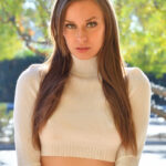 Angelic babe in denim shorts Madi flashes her sweet tits outdoors