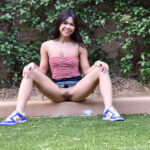Flexible brunette teen Brianna shows her tits and twat in creative ways