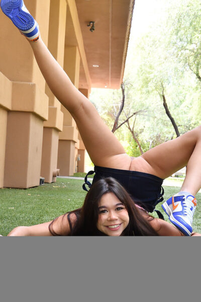 Flexible brunette teen Brianna shows her tits and twat in creative ways Image #6