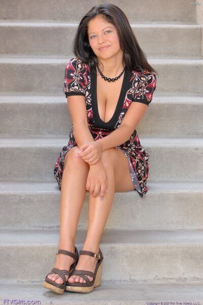 Adorable American babe Marta exposes her juicy tits & her curvy ass in public Image #3