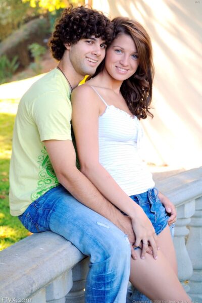 Beautiful amateur Gabby hikes her denim skirt up and poses with her boyfriend Image #14
