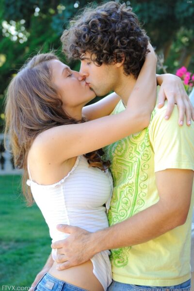 Beautiful amateur Gabby hikes her denim skirt up and poses with her boyfriend Image #9