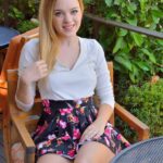 Cute amateur Winter hikes her skirt and flashes her vagina in public