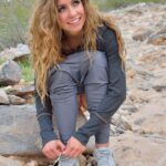 Cute jogger Reese undresses and shows her tiny tits and flexibility outdoors
