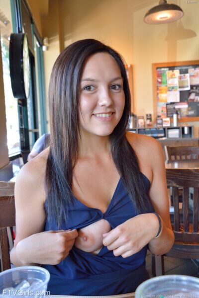 Hot babe Leanna spreads her shaved long labia & flashes her nipples in public Image #8