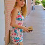 Slim blonde teen Hannah exposes her shaved cunt and ass in public