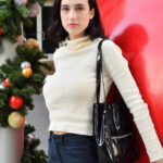 Brunette chick Giulia flashes her tits in public before masturbating at home