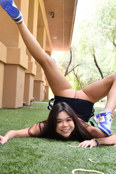 Pretty babe Brianna shows her yummy pussy while flexing her fit body outdoors Image #7