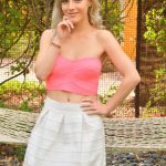 Cute amateur babe Jamie shows her twat and natural titties outdoors