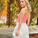 Cute amateur babe Jamie shows her twat and natural titties outdoors