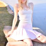 Skinny amateur babe Jocelyn flashes her panties and rubs her clit in public