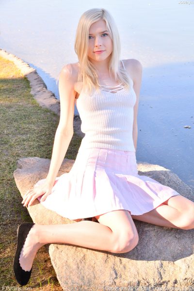 Skinny amateur babe Jocelyn flashes her panties and rubs her clit in public Image #2