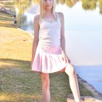 Skinny amateur babe Jocelyn flashes her panties and rubs her clit in public