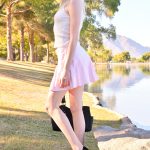 Skinny amateur babe Jocelyn flashes her panties and rubs her clit in public