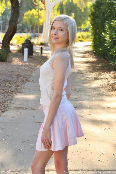 Skinny amateur babe Jocelyn flashes her panties and rubs her clit in public Image #8