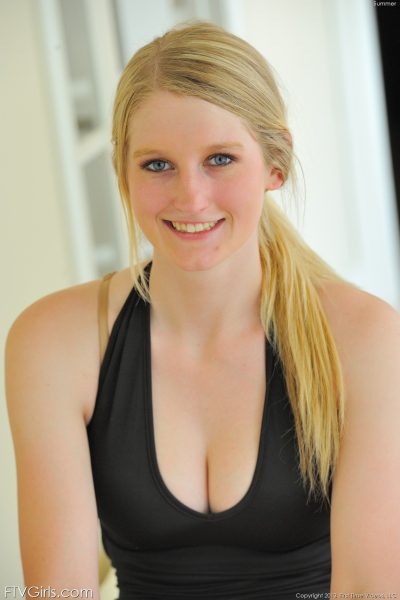 Adorable blonde Summer reveals her cunt and asshole before toying herself Image #2