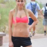 Blonde babe Kendall shows her natural juggs and cute ass outdoors
