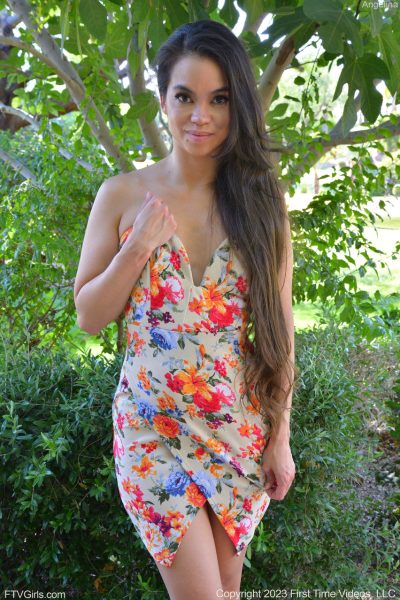 Glamour babe in a sexy dress & heels Angelina strips naked in public Image #4