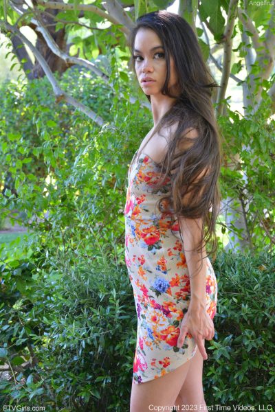 Glamour babe in a sexy dress & heels Angelina strips naked in public Image #6