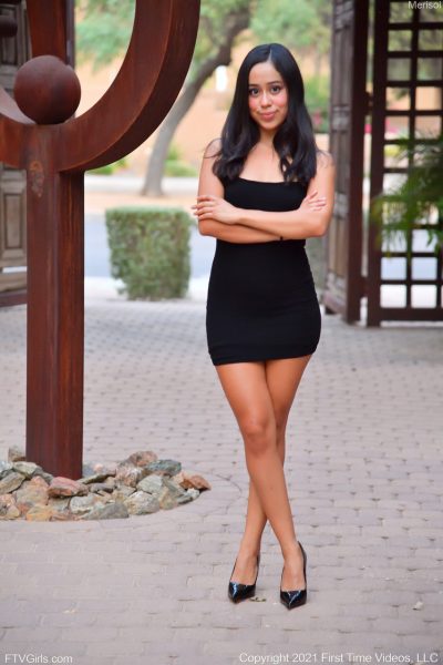 Hot babe Merisol poses in her dress & flashes her tits & pussy in public Image #3