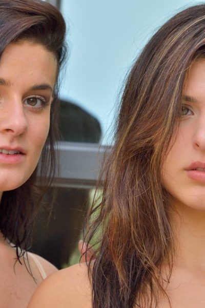 Hot lesbian girls flash hot ass on the street and have a kiss and pet session Image #11