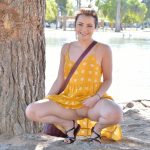 Acrobatic teen flashes no panty upskirt in park before masturbating at home