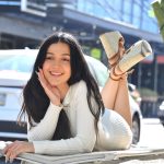 Dark-haired amateur April flashes in public with no panties on