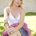 Gorgeous babe Vanessa rubs her pussy with a fork and spoon in public